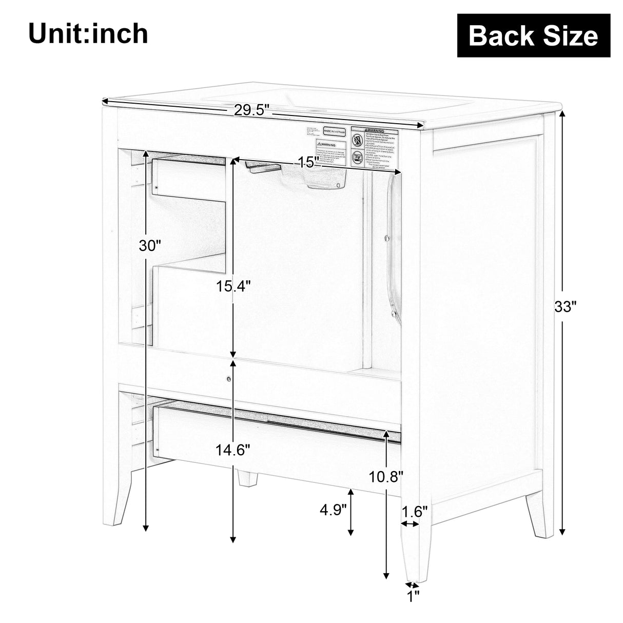 30" Bathroom Vanity with Sink, Bathroom Vanity Cabinet with Three Drawers and Door, Solid Wood and MDF, Black - V.I.P Digital Presence
