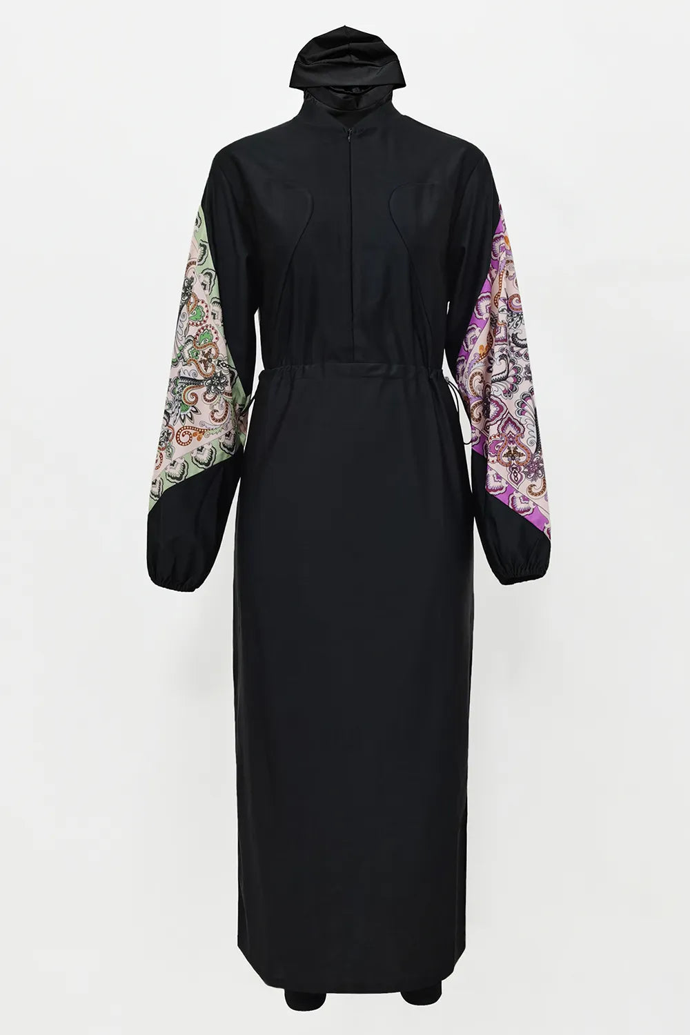 Cap, Drawstring Printed Long Sleeve Dress and Pants Swim Set - V.I.P Digital Presence