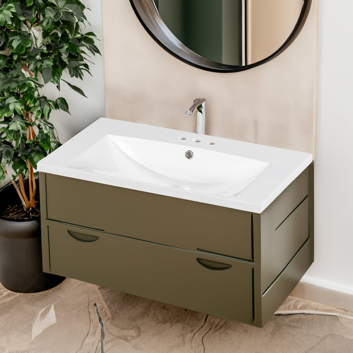 30" Single Bathroom Basin Sink, Vanity Top Only, 3-Faucet Holes, Resin - V.I.P Digital Presence