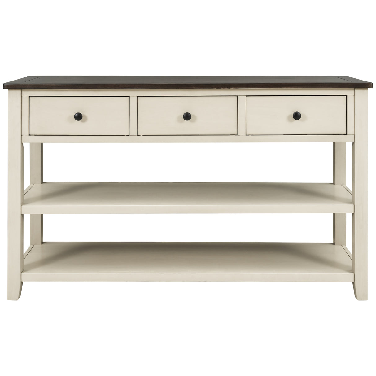 Retro Design Console Table with Two Open Shelves, Pine Solid Wood Frame and Legs for Living Room (Espresso+Beige) - V.I.P Digital Presence