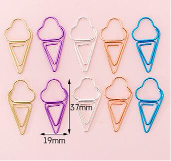10 piezas/paquete de mini clips de papel con forma de estrella de cactus y helado, clips de carpeta transparentes de metal para papelería kawaii, fotos, tickets, notas y cartas.