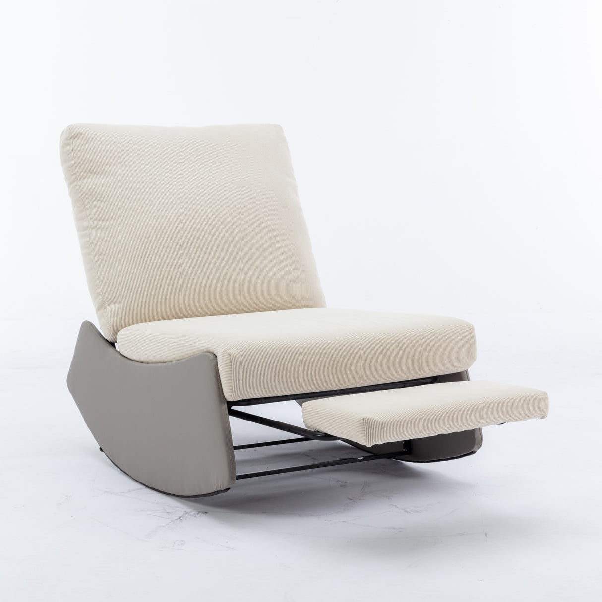 Modern rocking chair recliner, comfortable cushioned recliner with footstool, gray - V.I.P Digital Presence