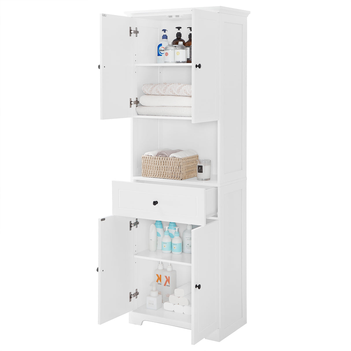 Tall Bathroom Cabinet with Four Doors, Large Storage Space Open Shelve, Upper Storage Cabinet, Whit - V.I.P Digital Presence