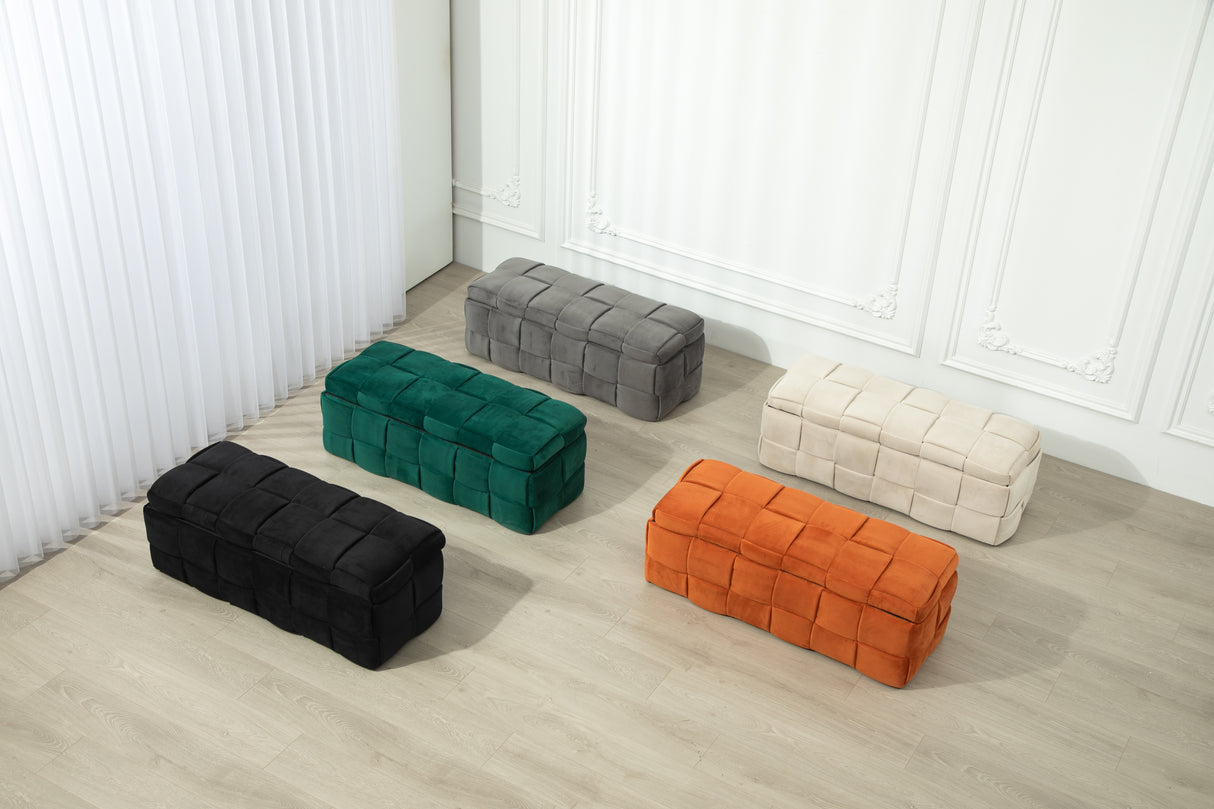 COOLMOR storage Ottoman chair, bedroom end stool, cushioned fabric entrance cushioned footstool with safety hinge (beige) - V.I.P Digital Presence