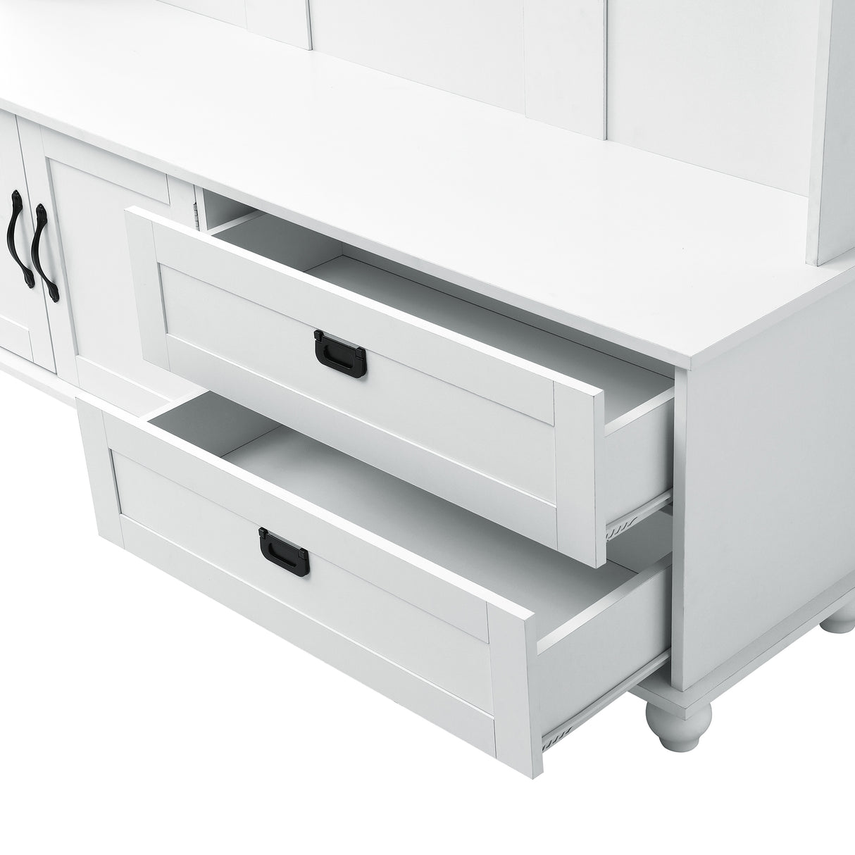 ON-TREND Modern Style Hall Tree with Storage Cabinet and 2 Large Drawers, Widen Mudroom Bench with 5 Coat Hooks, White - V.I.P Digital Presence