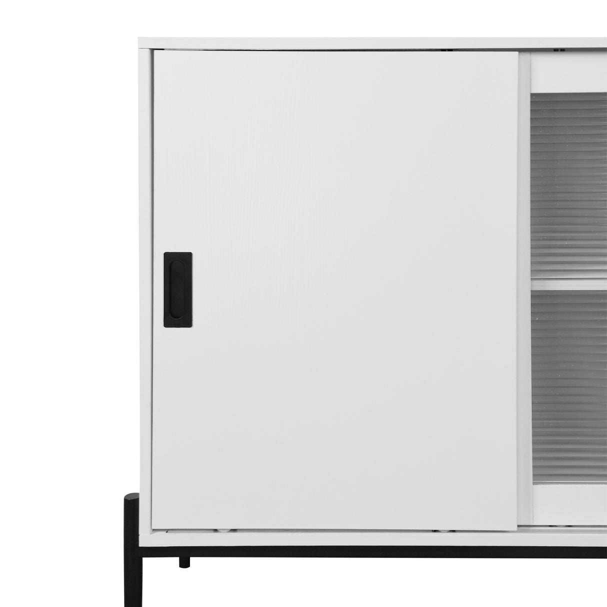 Modern characteristic storage cabinet side panel with glass sliding door and 3 drawers, dining table cabinet in white color - V.I.P Digital Presence