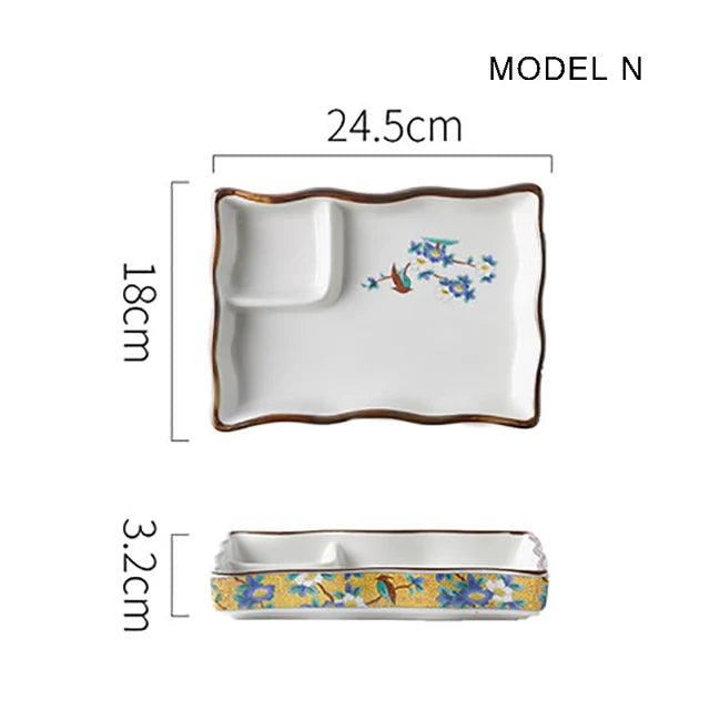 Dumpling plate sushi plate round square plate with soy sauce and vinegar partitioned snack plate ceramic plate for home use - V.I.P Digital Presence