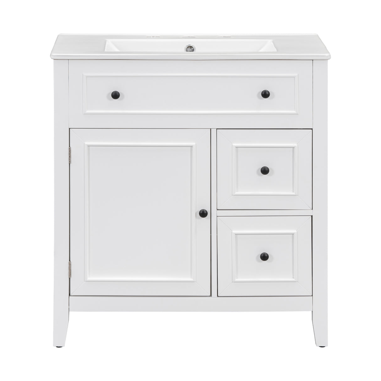 30" Bathroom Vanity with Sink Top, Bathroom Vanity Cabinet with Door and Two Drawers, Solid Wood Frame, One Package, White - V.I.P Digital Presence