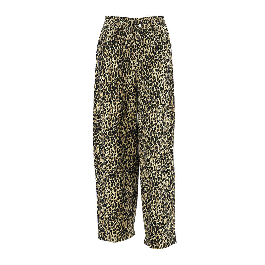 American retro leopard print casual pants with high waist design niche fashion loose and wide leg pants - V.I.P Digital Presence