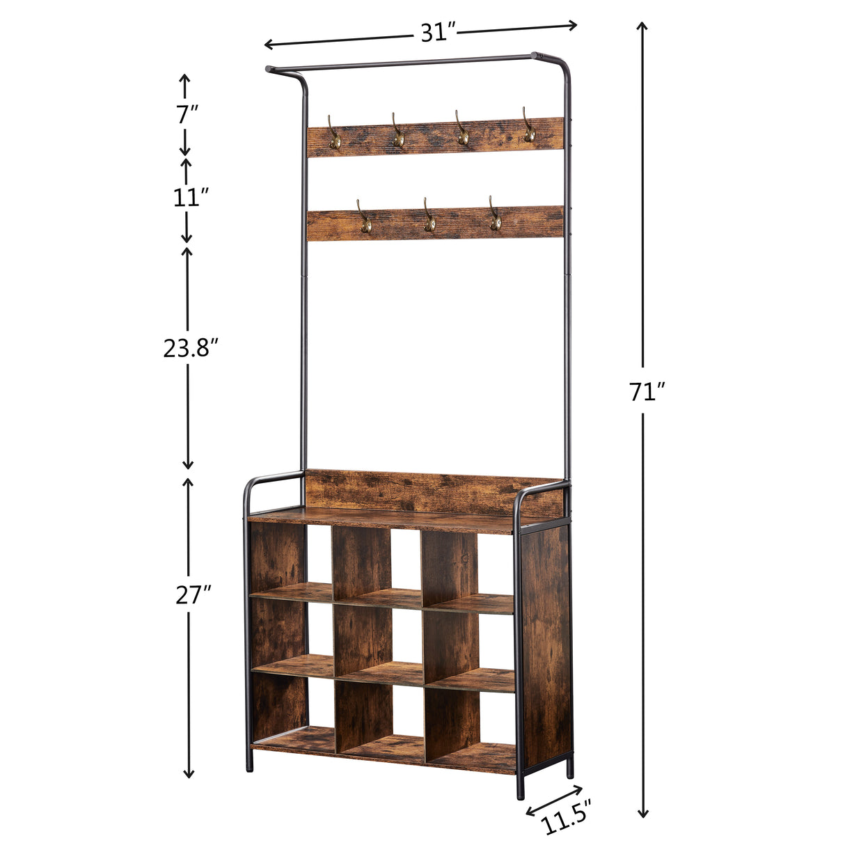 Coat Rack, Hall Tree with Shoe Rack for Entryway, 3-in-1 Entryway Coat Rack and Storage Rack, with 7 Hooks, a Hanging Rod - V.I.P Digital Presence