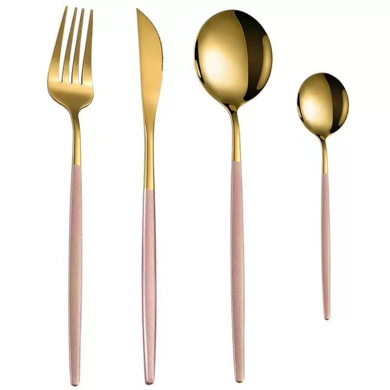 Stainless Steel Cutlery Set with Portuguese Gold Spray Painted Steak Knife, Fork, Spoon, and Tea Spoon 4-Piece Gift Pack - V.I.P Digital Presence
