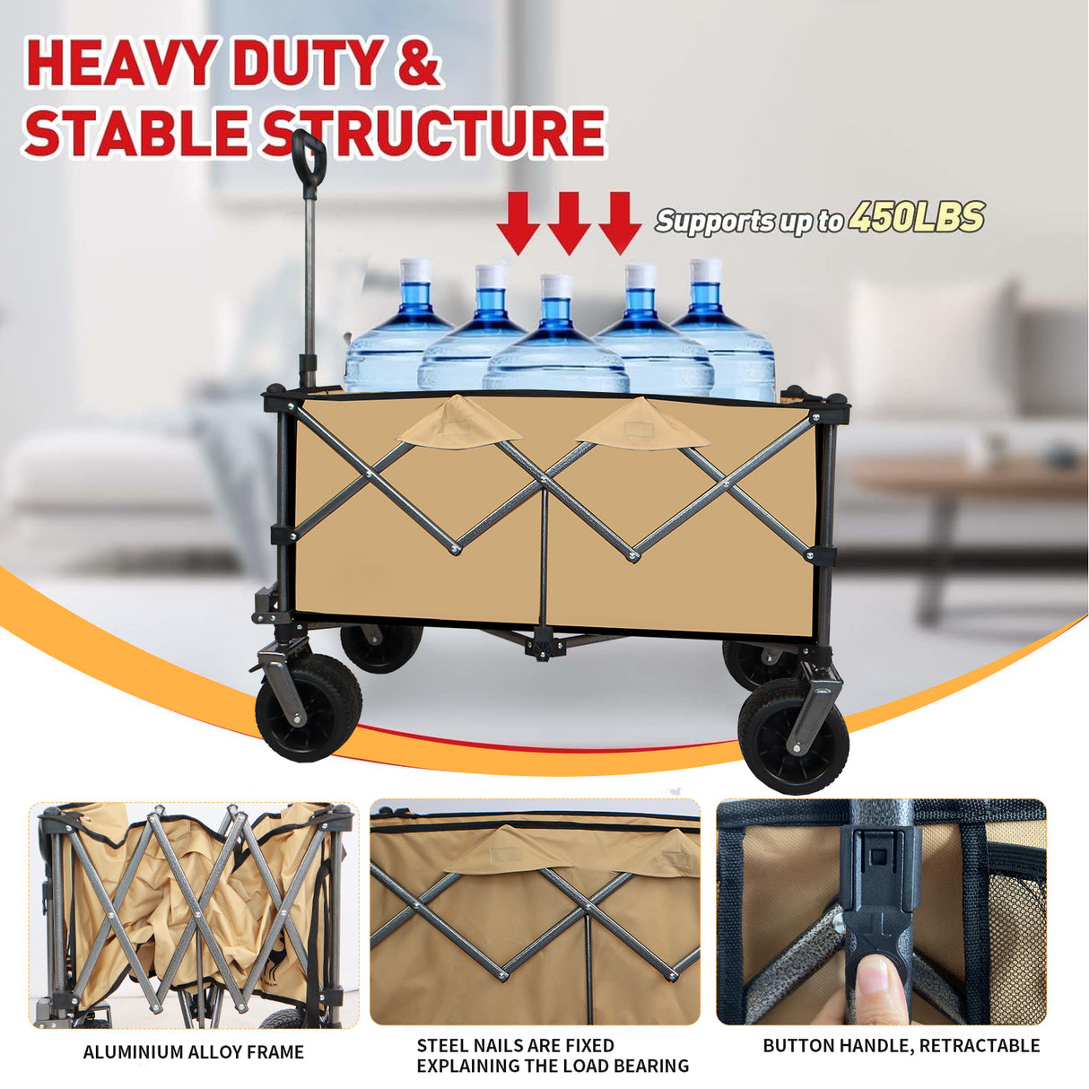 Collapsible Folding Wagon Push Pull Foldable Beach Wagon Cart - V.I.P Digital Presence