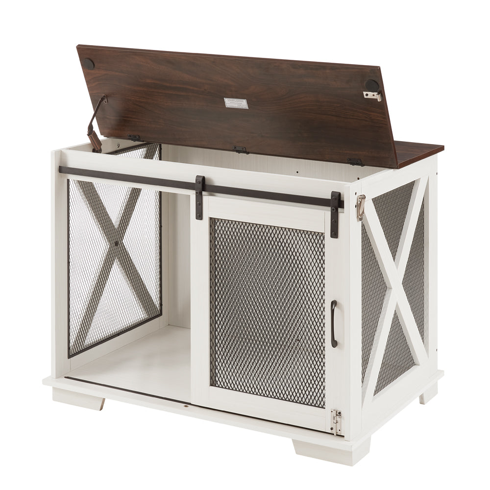 Farm kennel Flat noodles furniture with sliding barn door, farm wooden kennel end table, dog house with removable partition - V.I.P Digital Presence