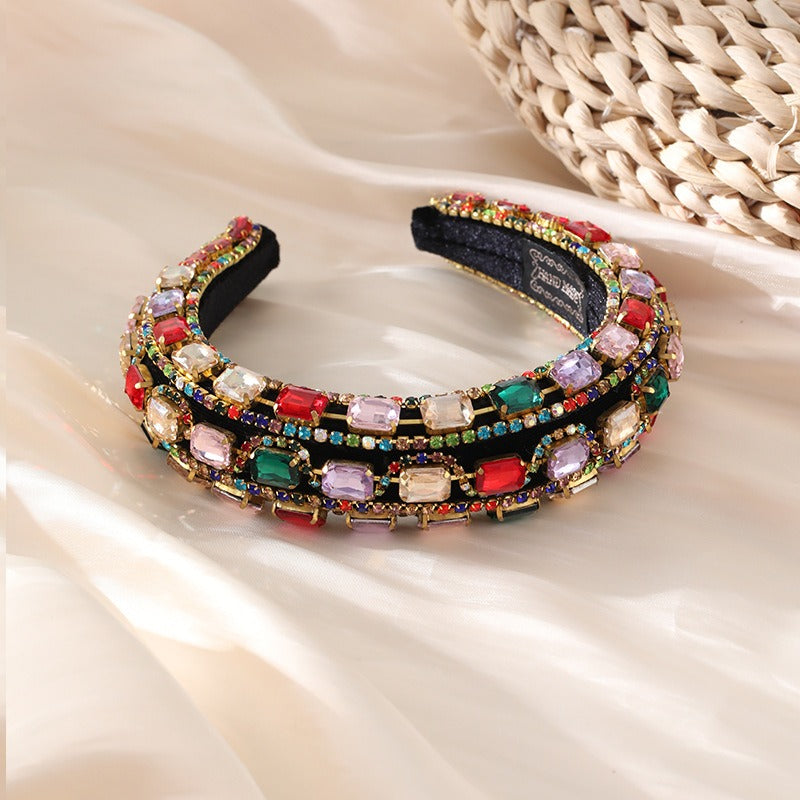 Retro Baroque colored glass drill sponge hair hoop - V.I.P Digital Presence