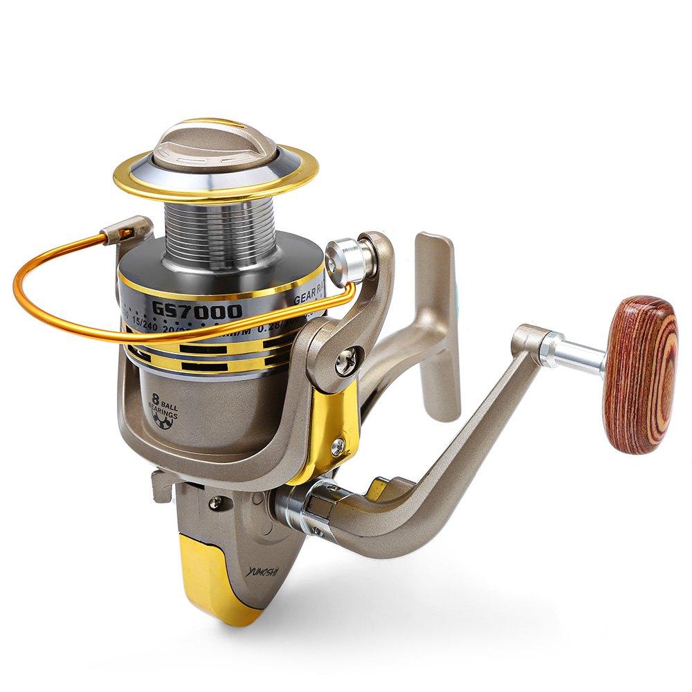 Carrete de pesca giratorio YUMOSHI 8 BB con relación de pesca 5,1:1, serie 1000-7000, con manivela y dirección de carpas