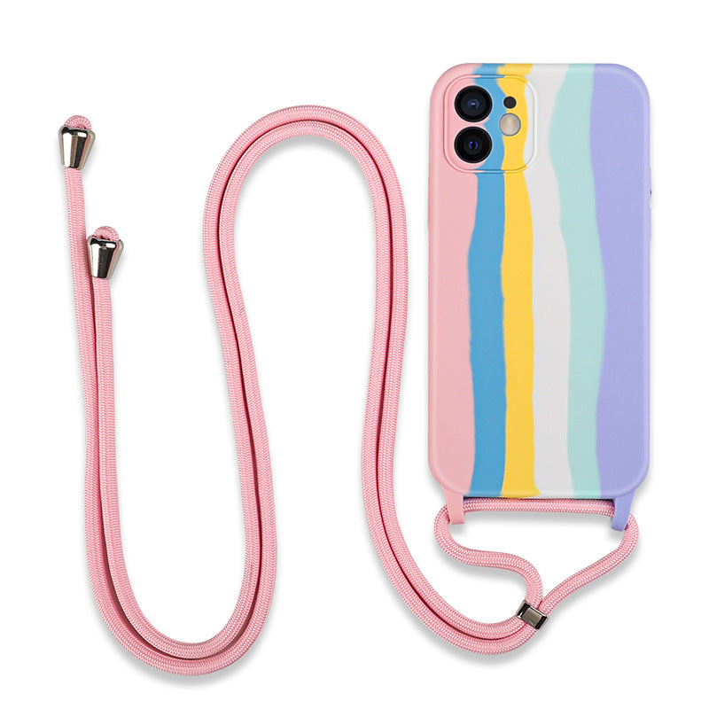 Funda para teléfono móvil Apple 13 Pro con cordón de silicona arcoíris, compatible con el 11 Pro, funda anticaídas con todo incluido.