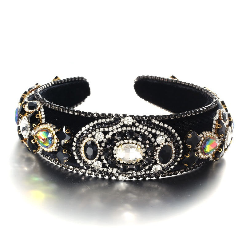 Fashionable Baroque Retro Inlaid Colored Water Diamond Sponge Head Hoop - V.I.P Digital Presence
