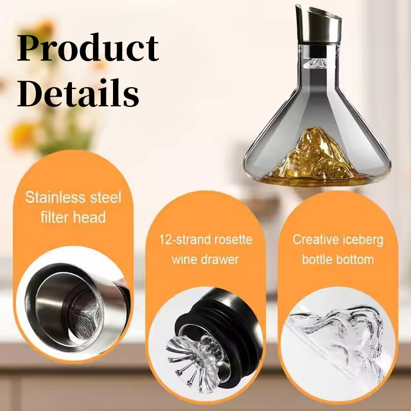 1500ML Hand - blown Crystal Wine Decanter with Built - in Aerator Pourer, ideal for red wine. - V.I.P Digital Presence