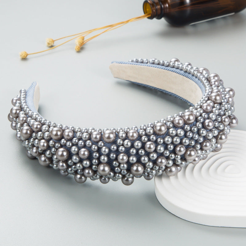 Hair Hoop Baroque Sponge Pearl Hair Accessories Women's Handmade Beaded Multicolor European and American Broad-brimmed Headband - V.I.P Digital Presence