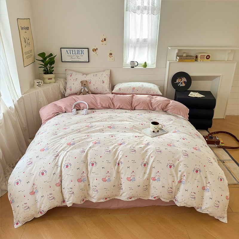 Cartoon Four-Piece Set Fresh Autumn and Winter Single Student Dormitory Bedding Sheet Three-Piece Set Single Quilt Cover - V.I.P Digital Presence