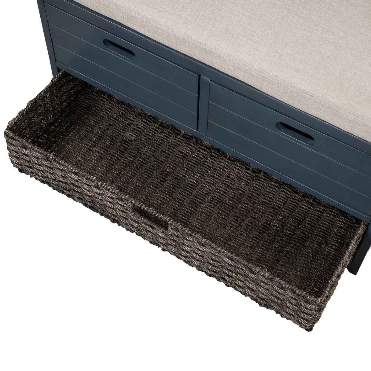 TREXM Storage Bench with Removable Basket and 2 Drawers, Fully Assembled Shoe Bench with Removable Cushion (Navy) - V.I.P Digital Presence