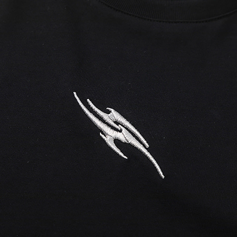 Color Block Applique Embroidery Flame Short Sleeve T-Shirt High Street Design Creative Abstract Casual Tee Men - V.I.P Digital Presence