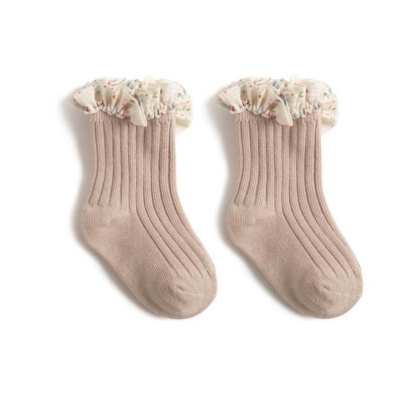 New Girls Socks Combed Cotton Korean Style Baby Socks Chiffon Floral Princess Lace Mid Tube Socks - V.I.P Digital Presence