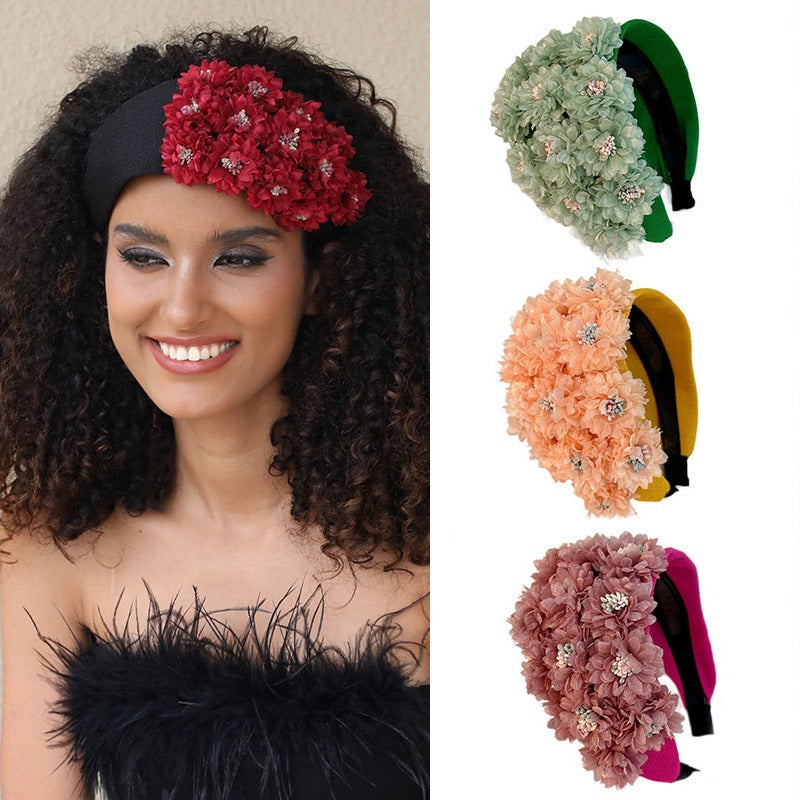 Flower series fashionable and exaggerated wide edge handmade fabric headband - V.I.P Digital Presence