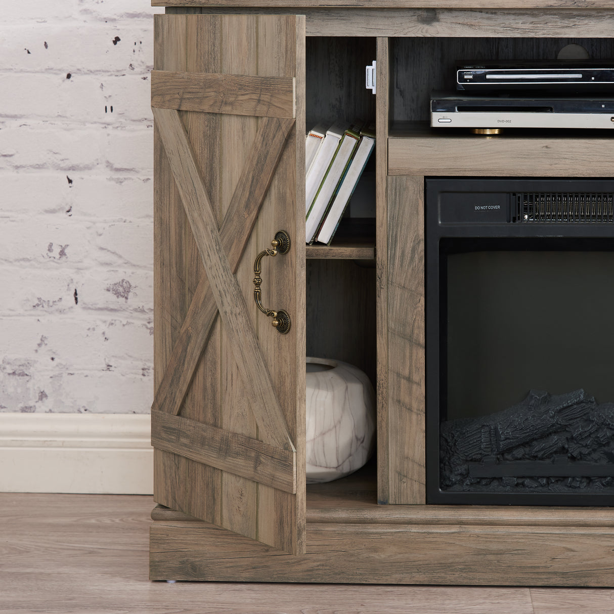 Farmhouse Classic Media TV Stand Antique Entertainment Console with 18" Electric Fireplace Insert for TV up to 50" with Open - V.I.P Digital Presence