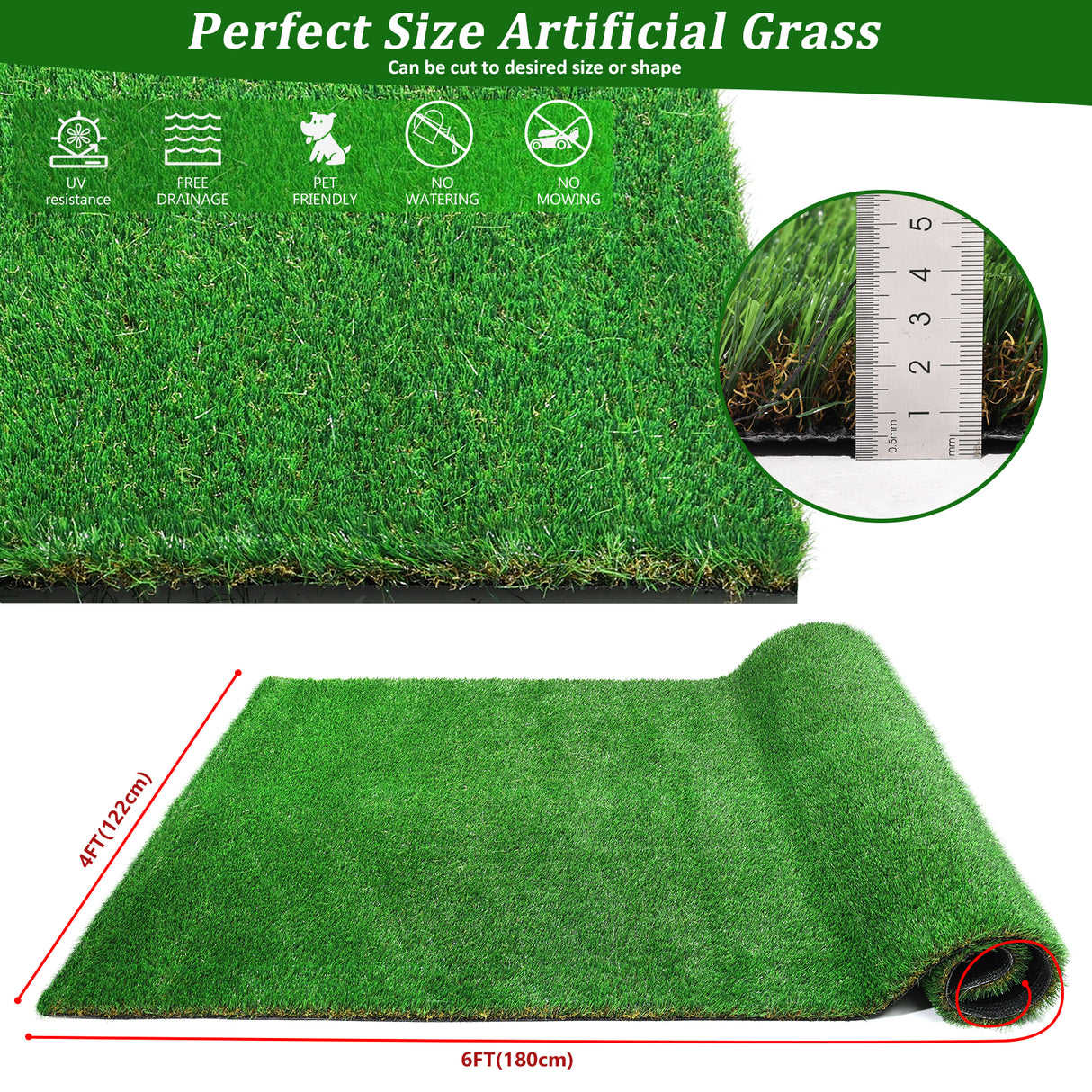 4FTX6FT outdoor artificial grass running blanket, thick and realistic fake grass roll with a pile height of 1.38 inches - V.I.P Digital Presence