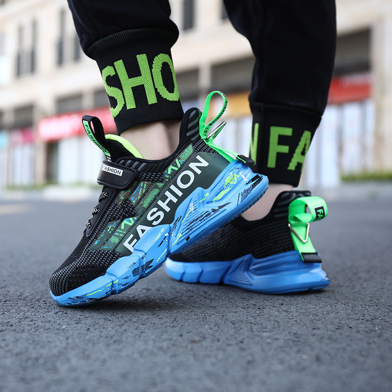 Zapatos casuales de primavera y verano para niños, zapatillas de suela gruesa con parte superior tejida, zapatos de malla a la moda para niñas