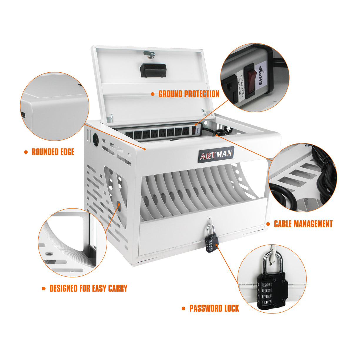 16 Bay Charging Cabinet for Laptop Chromebook Locking Charging Station-WHITE - V.I.P Digital Presence