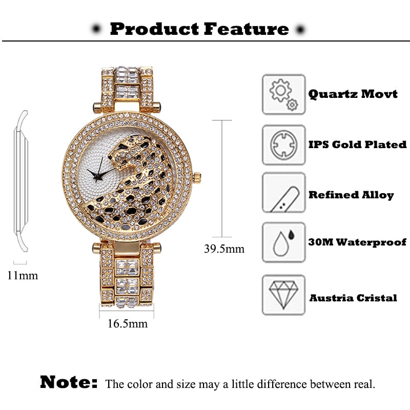 MISSFOX V227 Women Quartz Watch Fashion Bling Casual Ladies Watch Female Quartz Gold Watch Crystal Diamond Leopard For Women Clock - V.I.P Digital Presence