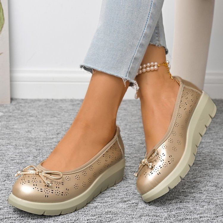 Hollow out ultra light bow soft sole thick sole plus size women's shoes - V.I.P Digital Presence