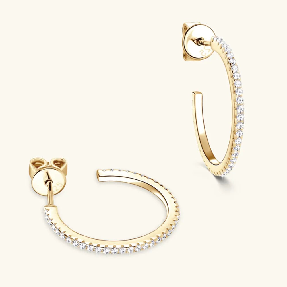 Inlaid Moissanite 925 Sterling Silver C-Hoop Earrings - V.I.P Digital Presence