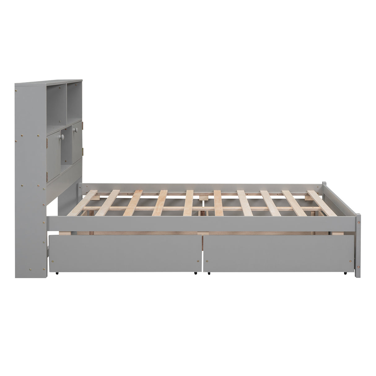 Full Size Platform Bed with Storage Headboard, Charging Station and 4 Drawers, Gray - V.I.P Digital Presence