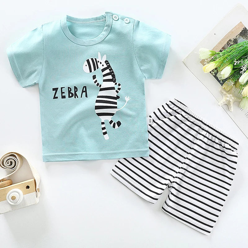 T-shirt+Shorts 2-Piece Clothing Set Pajamas Summer Kids Baby Boys Girls Cotton Casual Tracksuit Cartoon Dinosaur Clothes Suit - V.I.P Digital Presence