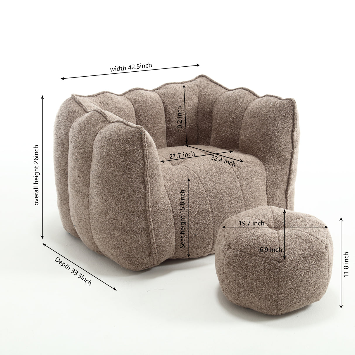 Soft Bean Bag Chair with High Resilient Foam(Chips)for living room and bedroom,Comfortable Square Lazy Sofa with Footstool - V.I.P Digital Presence