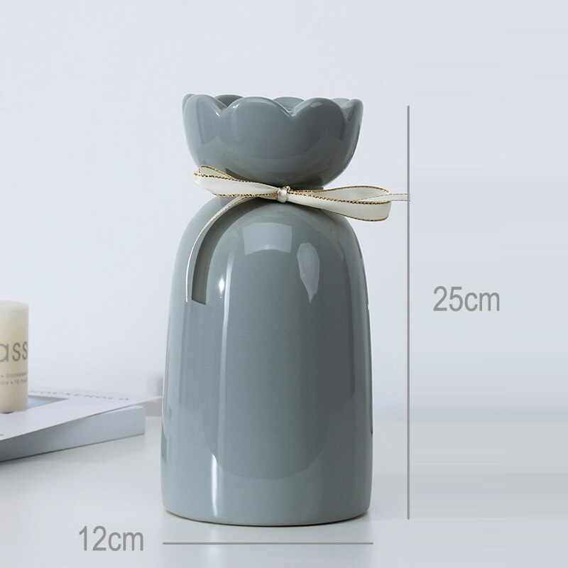European-style creative ribbon ceramic vase dining room table dry flower arrangement table top decoration at home - V.I.P Digital Presence