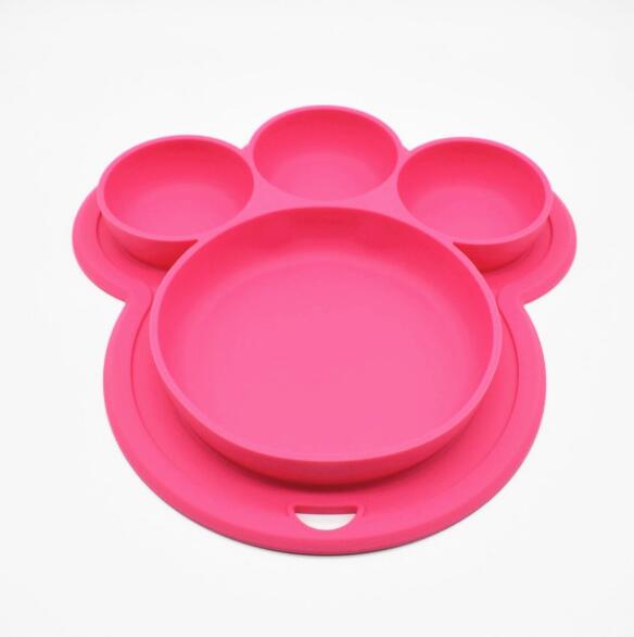 Plato de silicona de grado alimenticio para niños, plato para el hogar, plato para bebés, vajilla con forma de pata de oso, cuencos de dibujos animados para entrenamiento de niños, ventosa para niños pequeños