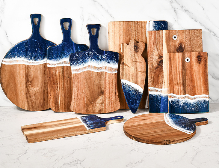 Wood Cutting Board Resin Blue green Wave Pattern - V.I.P Digital Presence