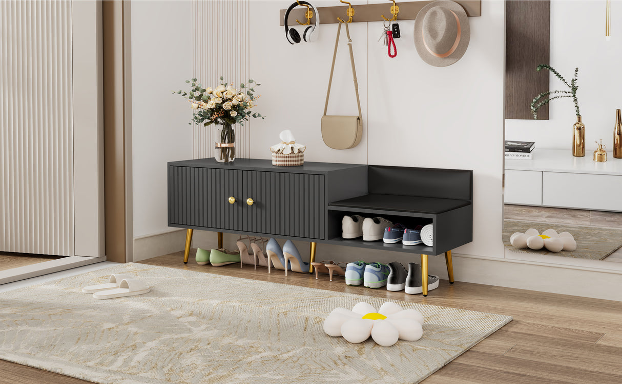 Modern Shoe Storage Bench with Hidden Storage and Upholstered Cushions for Bedside, Living Room and Entryway (Gray) - V.I.P Digital Presence