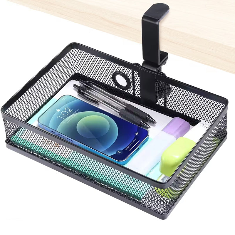 Mesh Desk Organizer with Clamp-on Swivel Pencil Drawer, having a hidden, sturdy C-Clamp mount system and easy installation. - V.I.P Digital Presence