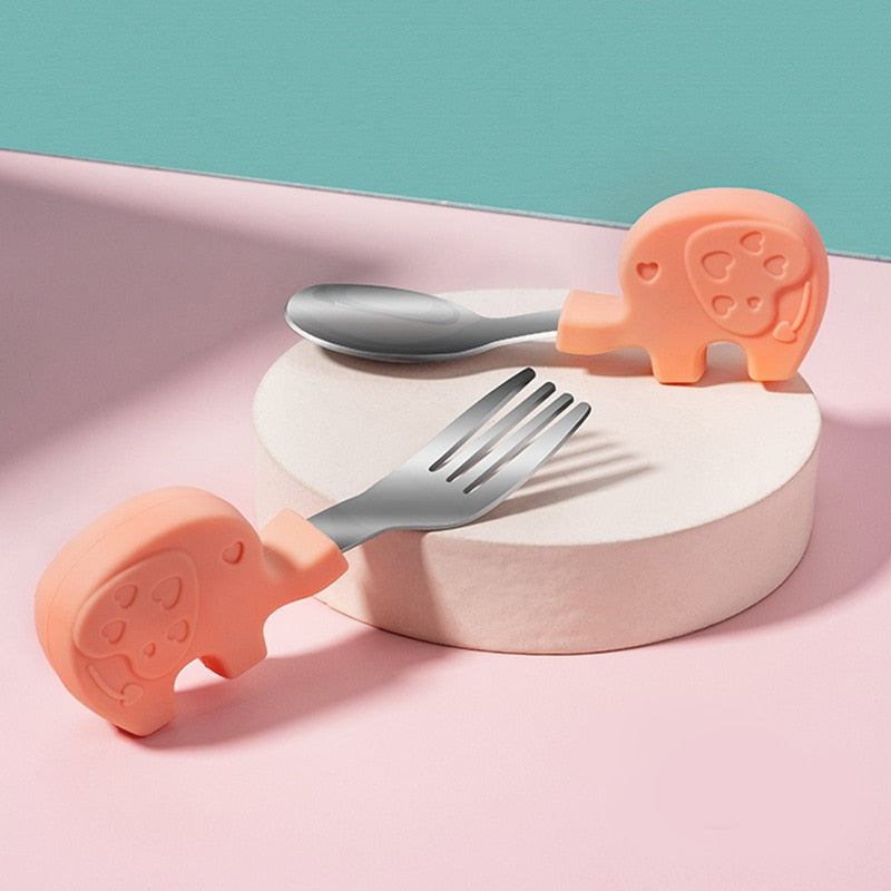 Baby Gadgets Tableware Set Children Utensil Stainless Steel Toddler Dinnerware Cutlery Cartoon Infant Food Feeding Spoon Fork - V.I.P Digital Presence