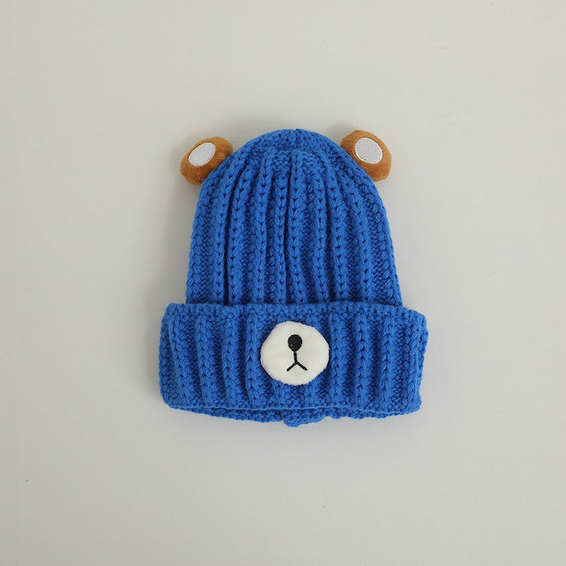 Gorro de punto cálido para niños de otoño e invierno, bonito gorro de lana de color caramelo con forma de oso, gorro cálido coreano para bebés, para hombres y mujeres, tendencia