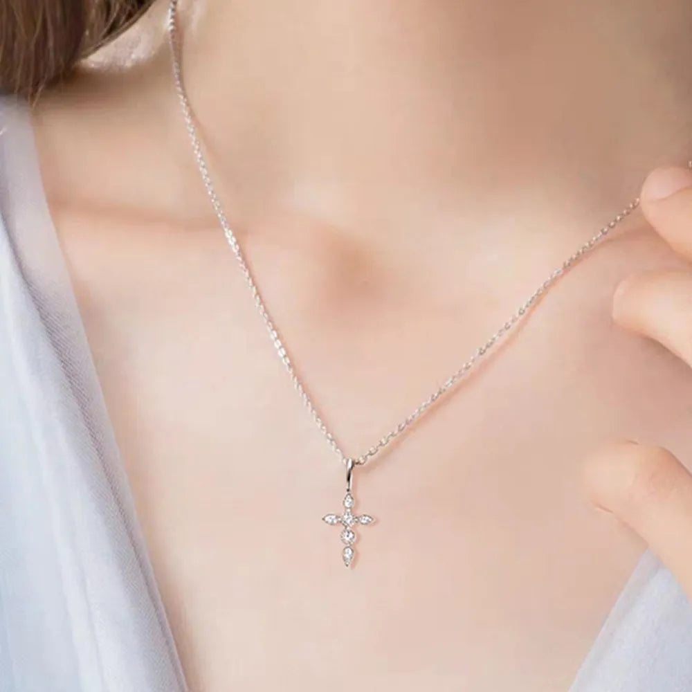 925 Sterling Silver Moissanite Cross Pendant Necklace - V.I.P Digital Presence