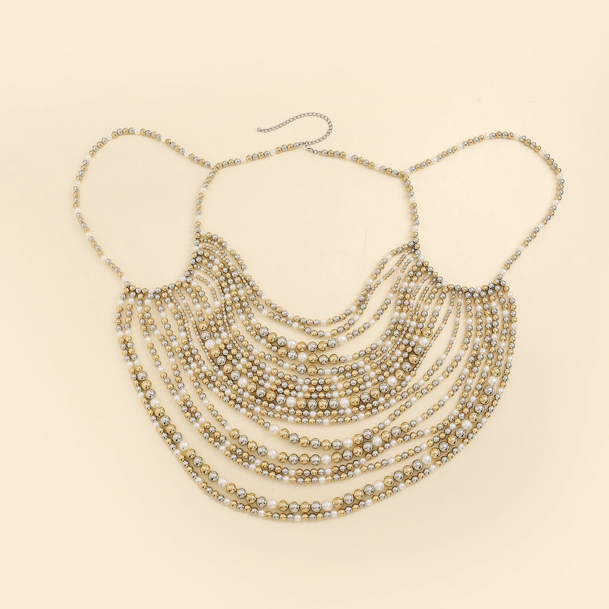 Multi layer imitation pearl black chain woven pearl layered body chain - V.I.P Digital Presence