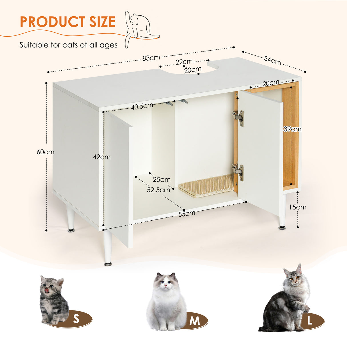 Bathroom sink cabinet, with cat trash can shell, hidden garbage pet bathroom, with partition, wooden cabinet furniture, white - V.I.P Digital Presence