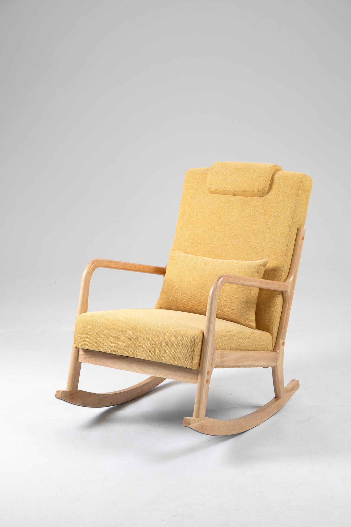 Rocking Chair Upholstered Fabric Rocking Armchair Indoor with High Backrest Glider Chairs and Lumbar Pillow for Living Room - V.I.P Digital Presence