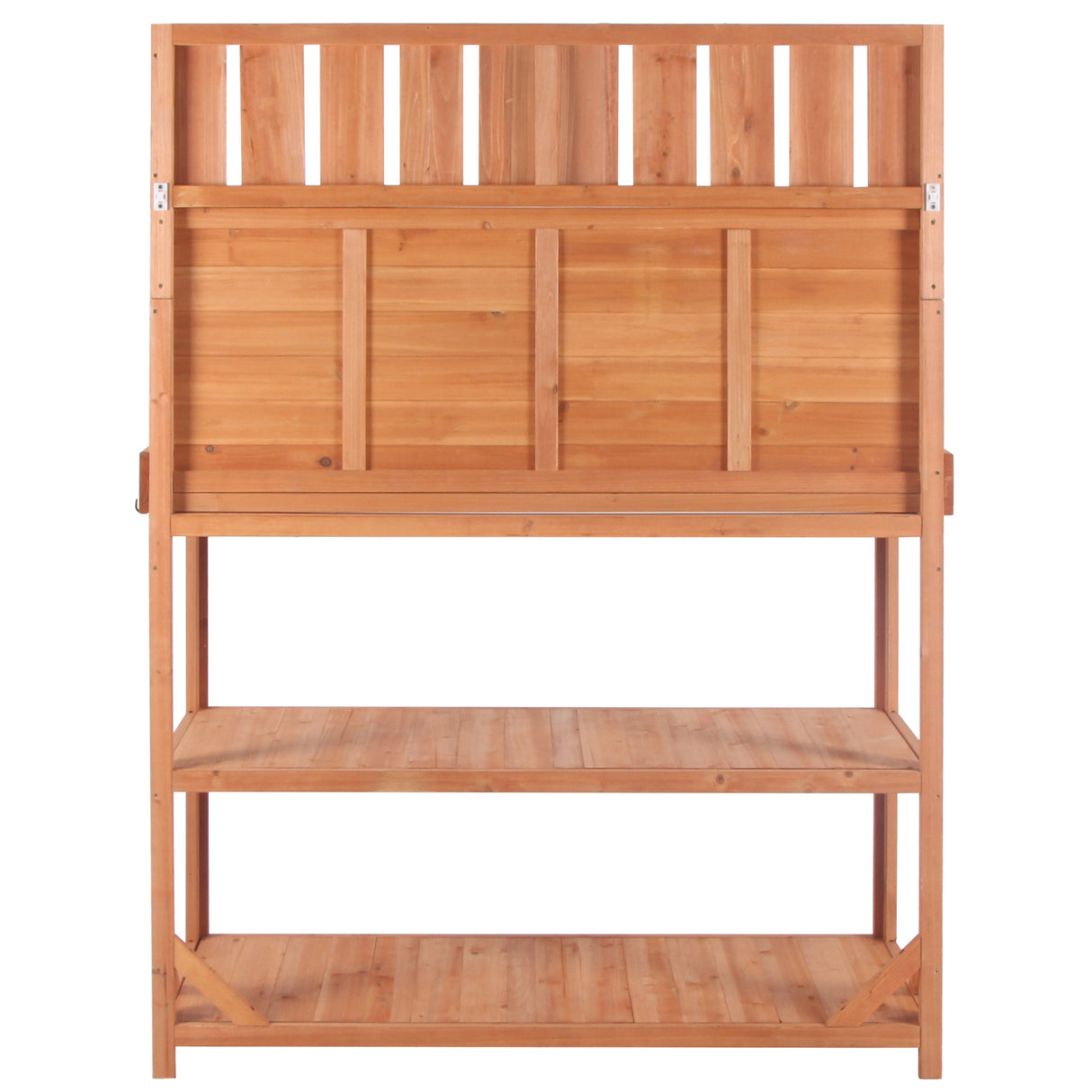 65" Large Wooden Farmhouse Rustic Outdoor Potting Bench Table Garden Potting Bench with 4 Storage Shelves and Side Hook,Natural - V.I.P Digital Presence